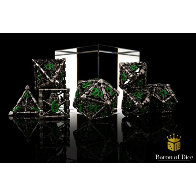Grim Reaper Ethereal Glow Metal RPG Dice Set - 7 Pieces