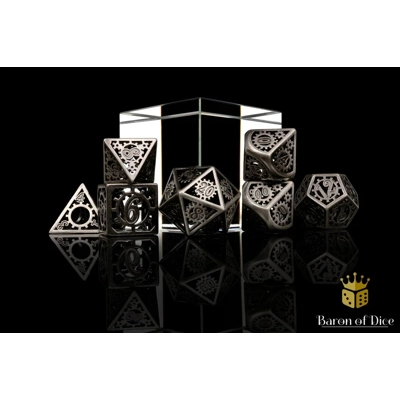 Silver Machinery Metal RPG Dice Set - 7 Pieces