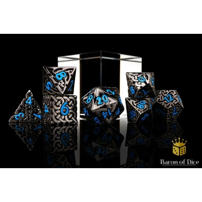 Blue Tiger's Eye Metal RPG Dice Set - 7 Pieces