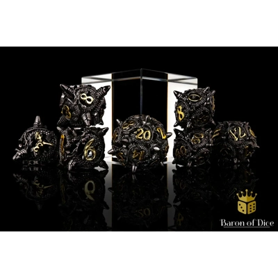 Coiled Black Dragon Metal RPG Dice Set - 7 Pieces