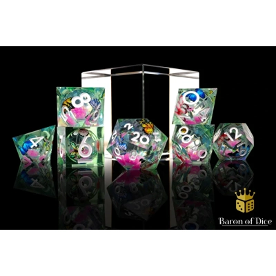 Summer Butterfly Liquid Core RPG Dice Set - 7 Pieces