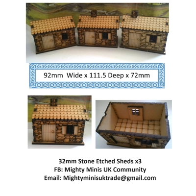Stone Etched Sheds x3 - 28mm