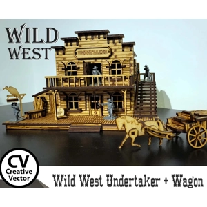 Wild West Undertaker + Wagon in scale 28mm (1:56) MDF