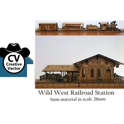 Wild West Railroad Train Station in scale 28mm (1:56) Wild West Railroad Train Station in scale 28mm (1:56)