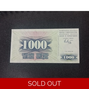 1000 Dinara 1992 UNC - Bosnia & Herzegovina