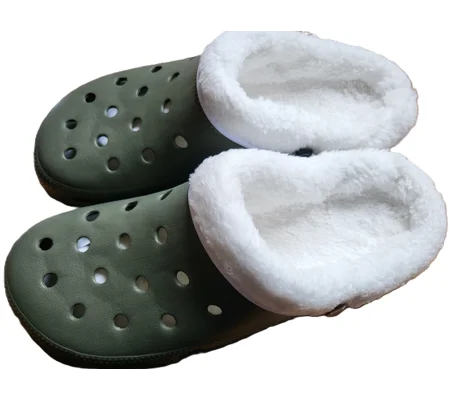 green fur clogs Mens Clogs Warm Fur Lined Thermal Garden Fishing Clogs Slip On Slippers
