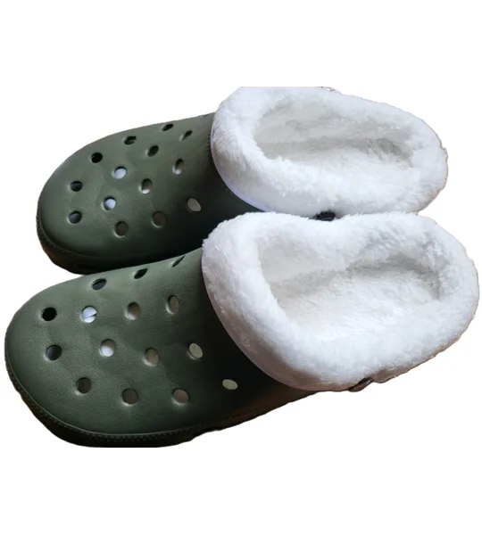green fur clogs Mens Clogs Warm Fur Lined Thermal Garden Fishing Clogs Slip On Slippers