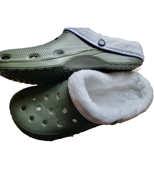 green fur clogs Mens Clogs Warm Fur Lined Thermal Garden Fishing Clogs Slip On Slippers