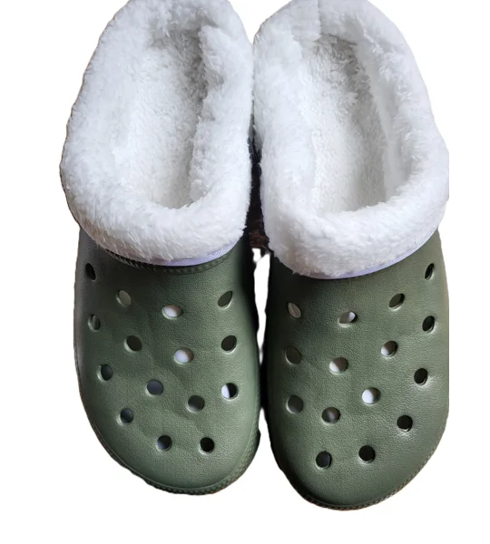 green fur clogs Mens Clogs Warm Fur Lined Thermal Garden Fishing Clogs Slip On Slippers