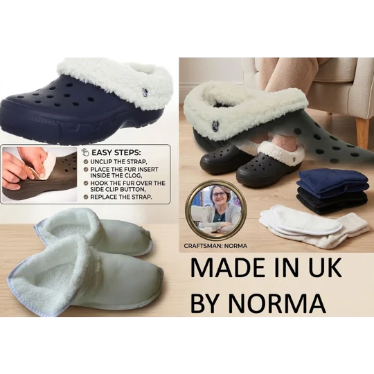 Crocs Insoles Fur Furry Croc Shoe Liners Insert Inners Fluffy Crocs MADE IN UK