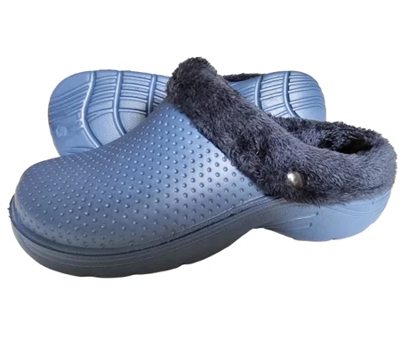 Lined Clogs Slippers Blue Adult Waterproof Thermal Cosy Garden Shoes Dog Walking Thick SoleFaux Fur