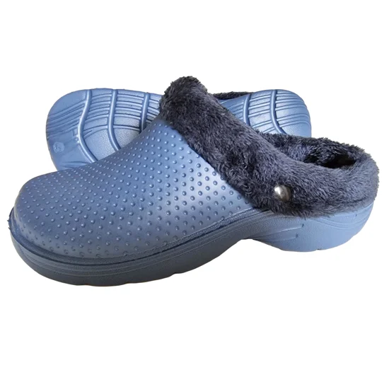Lined Clogs Slippers Blue Adult Waterproof Thermal Cosy Garden Shoes Dog Walking Thick SoleFaux Fur
