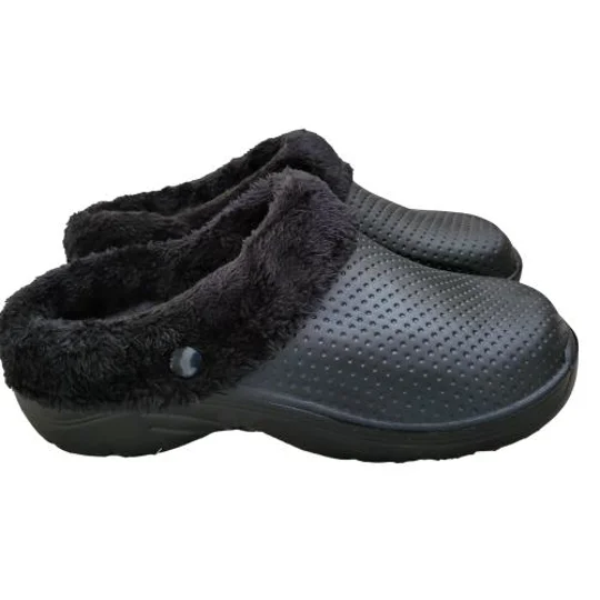 Lined Clogs Slippers Blue Adult Waterproof Thermal Cosy Garden Shoes Dog Walking Thick SoleFaux Fur