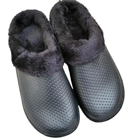 Lined Clogs Slippers Blue Adult Waterproof Thermal Cosy Garden Shoes Dog Walking Thick SoleFaux Fur