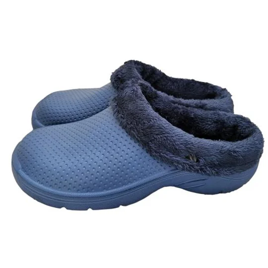 Lined Clogs Slippers Blue Adult Waterproof Thermal Cosy Garden Shoes Dog Walking Thick SoleFaux Fur