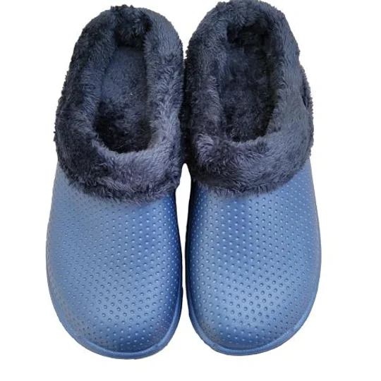 Lined Clogs Slippers Blue Adult Waterproof Thermal Cosy Garden Shoes Dog Walking Thick SoleFaux Fur
