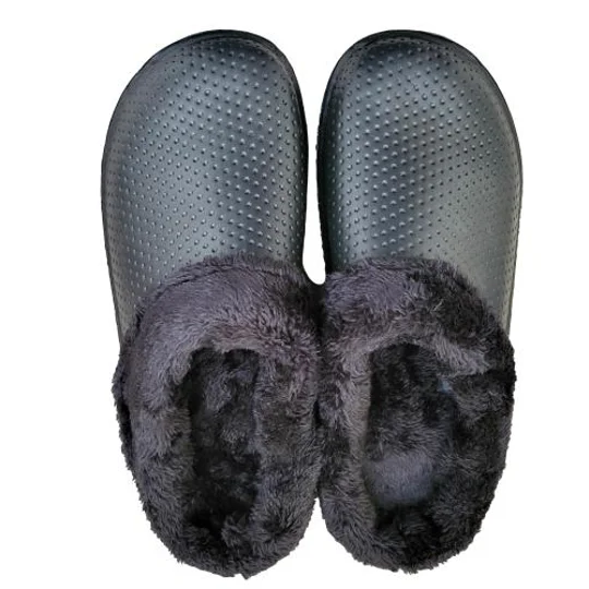 Lined Clogs Slippers Blue Adult Waterproof Thermal Cosy Garden Shoes Dog Walking Thick SoleFaux Fur