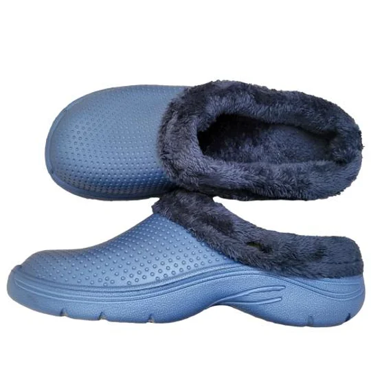 Lined Clogs Slippers Blue Adult Waterproof Thermal Cosy Garden Shoes Dog Walking Thick SoleFaux Fur