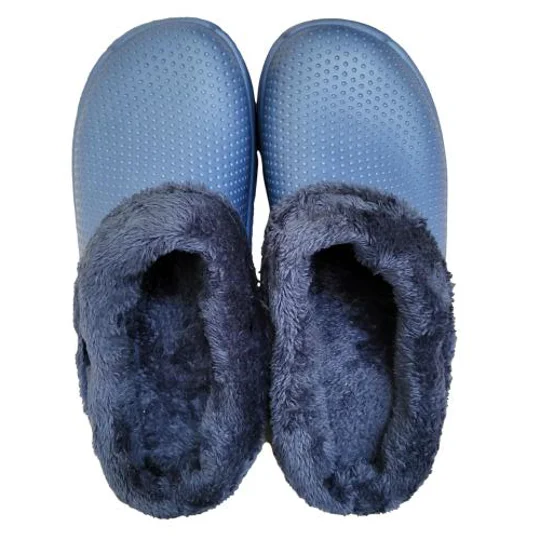 Lined Clogs Slippers Blue Adult Waterproof Thermal Cosy Garden Shoes Dog Walking Thick SoleFaux Fur