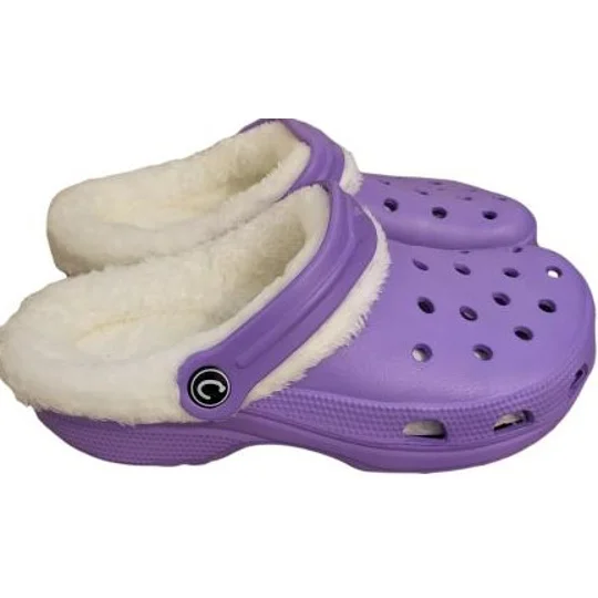 Purple Lilac Fluffy Faux Fur Lined Clogs Women Girls Warm Furry Slippers Sandals shoes