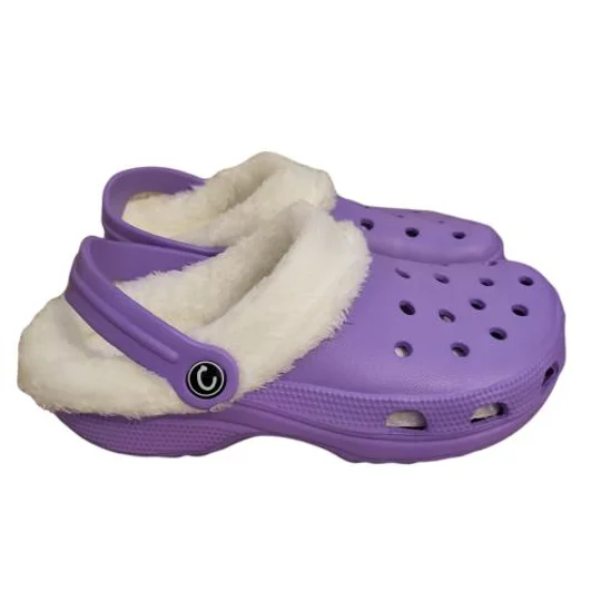 Purple Lilac Fluffy Faux Fur Lined Clogs Women Girls Warm Furry Slippers Sandals shoes