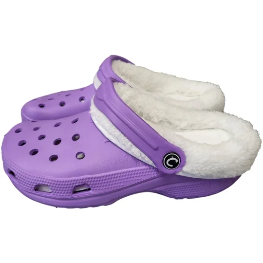 Purple Lilac Fluffy Faux Fur Lined Clogs Women Girls Warm Furry Slippers Sandals shoes