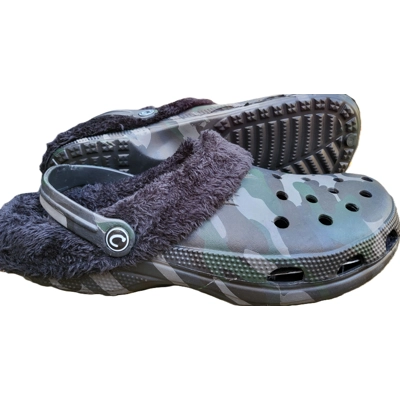 Men's Winter Camo Clogs | Non-Slip, Detachable Faux Fur Lining | Black EVA | Warm, Casual Comfort |