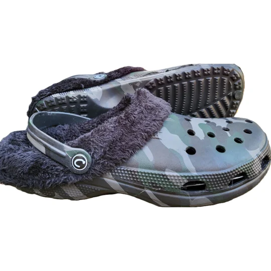 Camouflage Fishing Clogs with removable fur lining for comfort and warmth , garden shoes mens