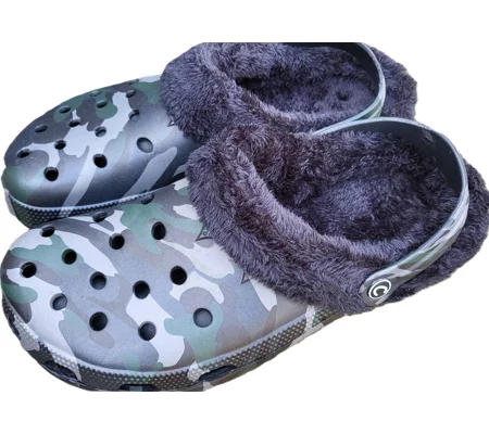 Camouflage Fishing Clogs with removable fur lining for comfort and warmth , garden shoes mens