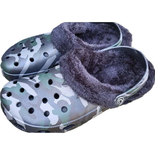 Camouflage Fishing Clogs with removable fur lining for comfort and warmth , garden shoes mens