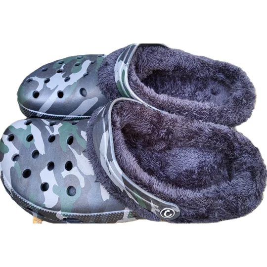 Camouflage Fishing Clogs with removable fur lining for comfort and warmth , garden shoes mens