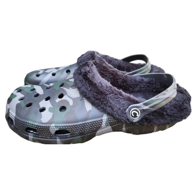 Men's Winter Camo Clogs | Non-Slip, Detachable Faux Fur Lining | Black EVA | Warm, Casual Comfort |