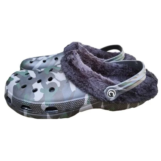 Camouflage Fishing Clogs with removable fur lining for comfort and warmth , garden shoes mens