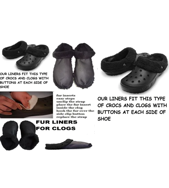 Insoles for Crocs Fluffy Liners Black Fur Shoe Insole Insert Lining Warm Removable Furry Croc Liners