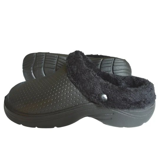 Lined Clogs Slippers Blue Adult Waterproof Thermal Cosy Garden Shoes Dog Walking Thick SoleFaux Fur