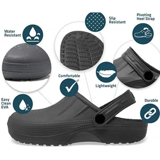 GARDEN CLOGS Shoes Black Slip On Clog Sandal Work Garden Clog Mule comfortable Shoes