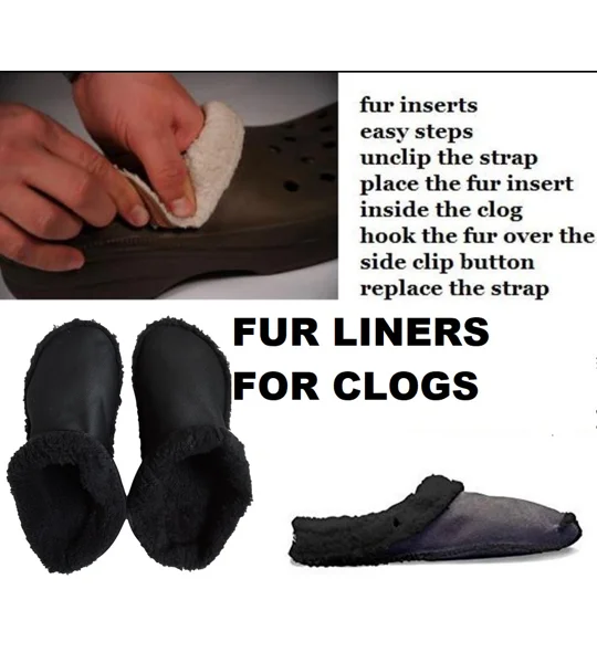 Insoles for Crocs Fluffy Liners Black Fur Shoe Insole Insert Lining Warm Removable Furry Croc Liners