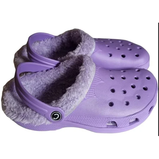 Purple Lilac Fluffy Faux Fur Lined Clogs Women Girls Warm Furry Slippers Sandals shoes