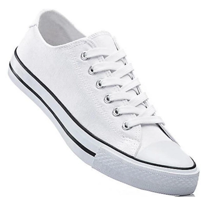 Adults Baseball White Canvas Trainers Lace Up Low Top Plimsolls Pumps