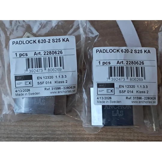 2 X ANCHOR LÅS 620-2 S25/Sweden/ Keyed Alike Padlock With 4 keys