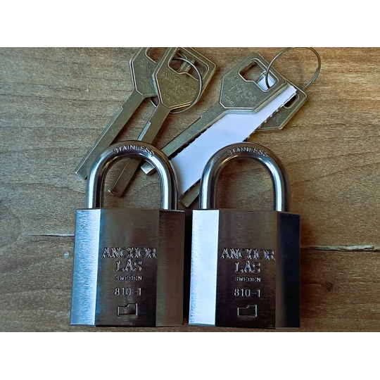 2 X ANCHOR LÅS 810-1 S20 /Sweden/Keyed Alike Padlocks With 4 keys