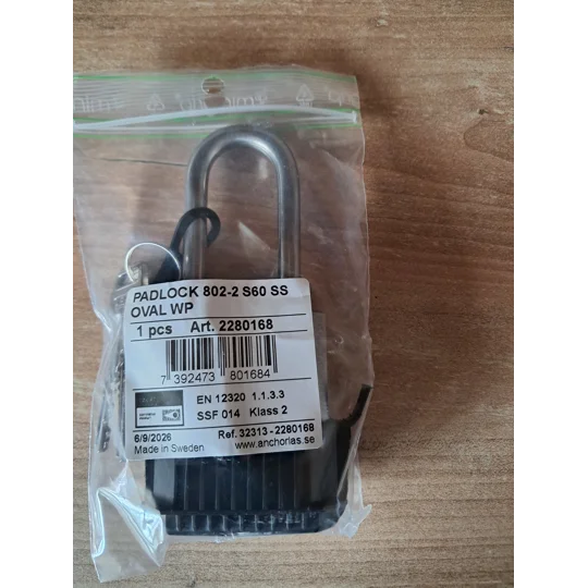 ANCHOR LÅS 802-2 S60 Oval Padlock WP With 3 Keys + Extra WP Protection