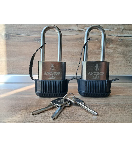 2 Keyed Alike Padlocks ANCHOR LÅS 802-2 S60 Oval WP with Abus Cylinders