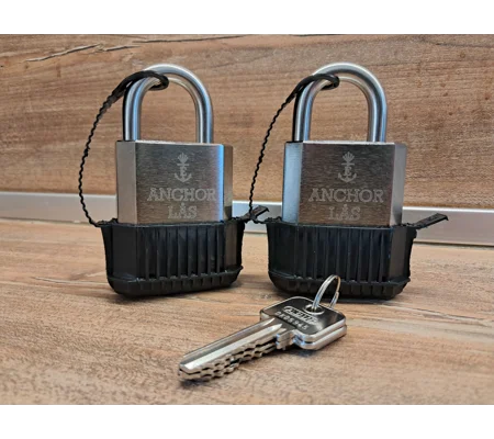 2 Keyed Alike Padlocks ANCHOR LÅS 802-2 S25 Oval Waterproof With 3 Keys