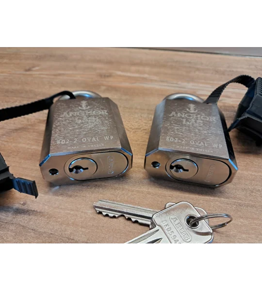 2 Keyed Alike Padlocks ANCHOR LÅS 802-2 S25 Oval Waterproof With 3 Keys