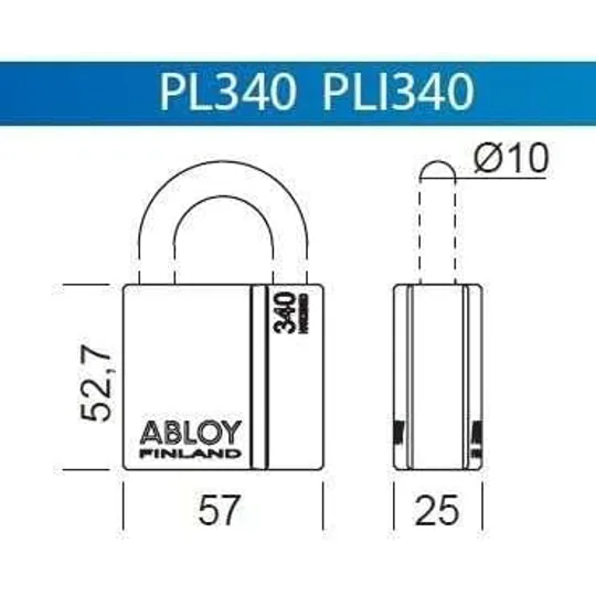 Abloy Protec2 PL 340 Steel Padlock With 2 Keys and Keycode Card