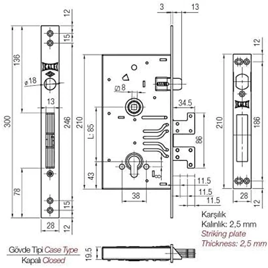 Kale KILIT 292 R/Door Lock/Hook Lock