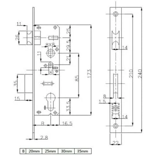 Yale/Narrow Stile Lock /Lock for Aluminium Profiles