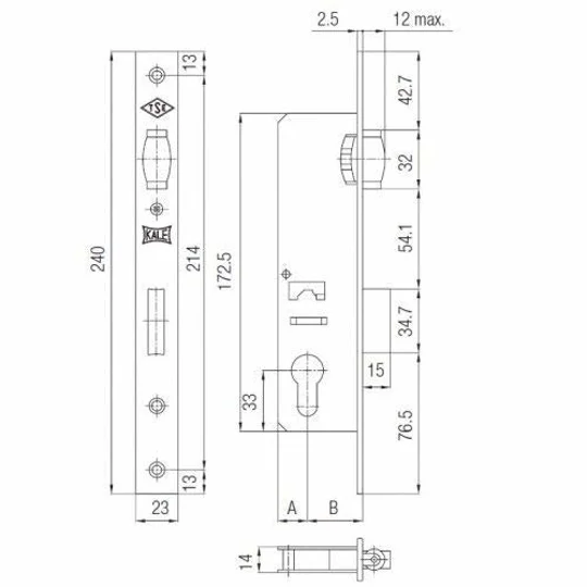 KALE KILIT 155/85mm Door Locks For Aluminium Profiles/Lock Case With Roller Latch