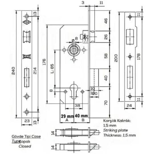 Kale KILIT 152R Door Lock/Lock Case for Cylinder Lock
